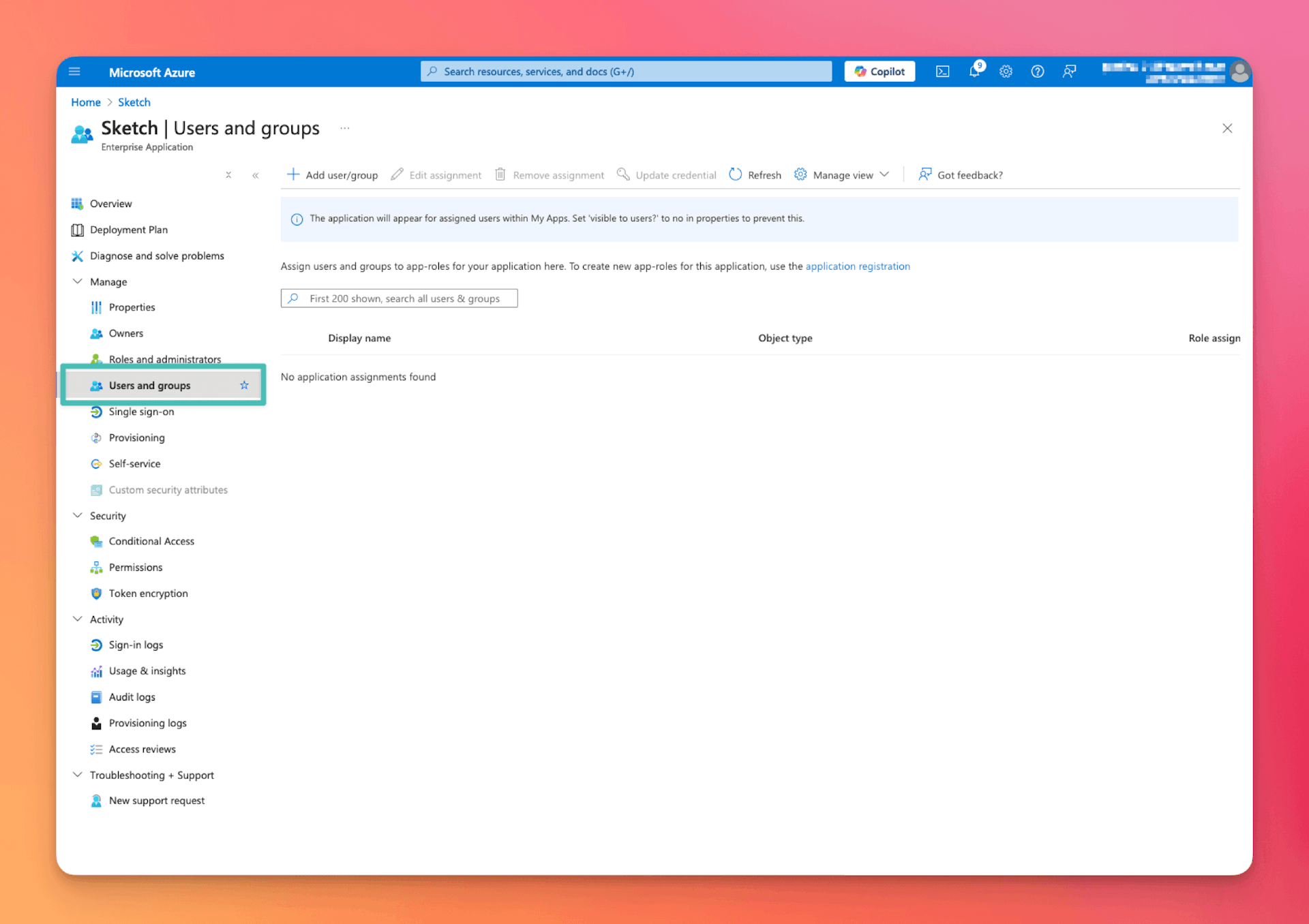 An image showing the users and groups section in Microsoft Entra