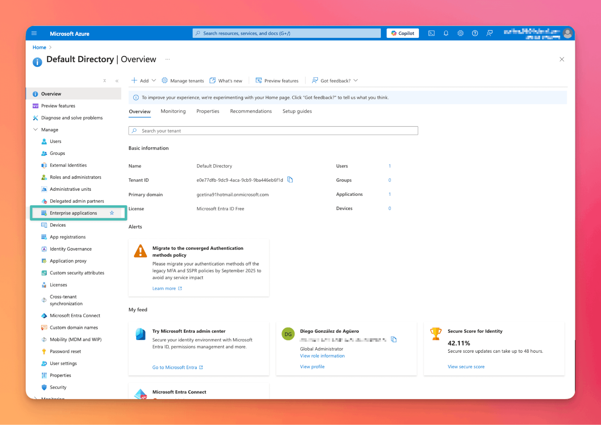 An image showing where the Enterprise application tab is in the sidebar