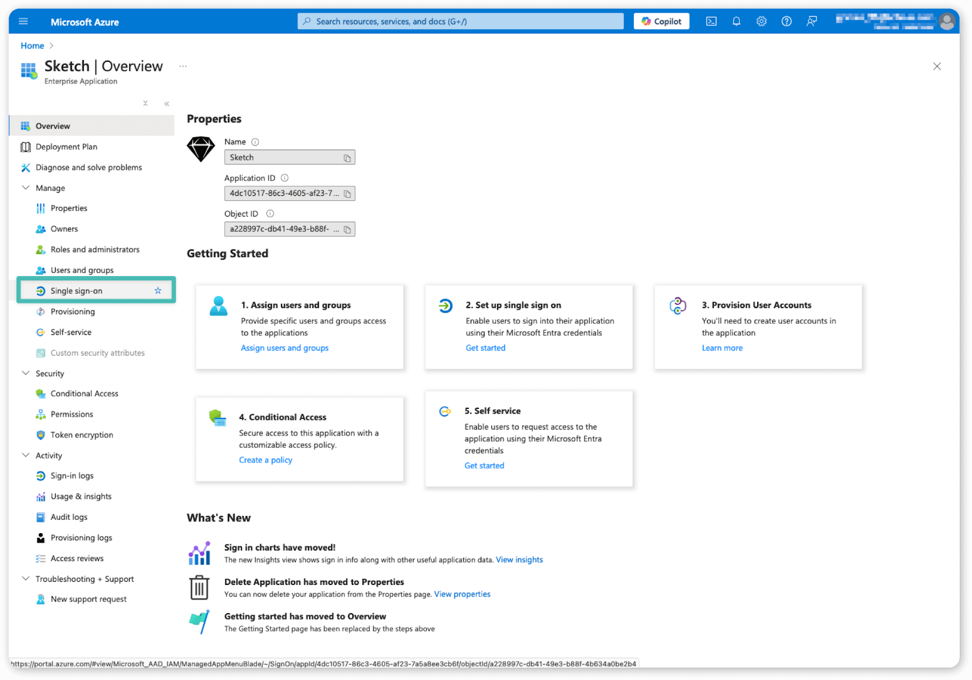 An image showing the single sign-on option in Microsoft Entra