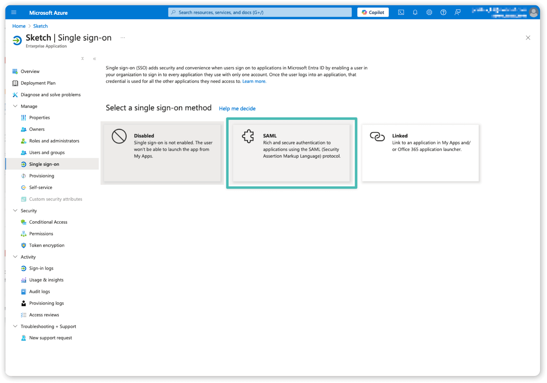 An image showing the SAML button