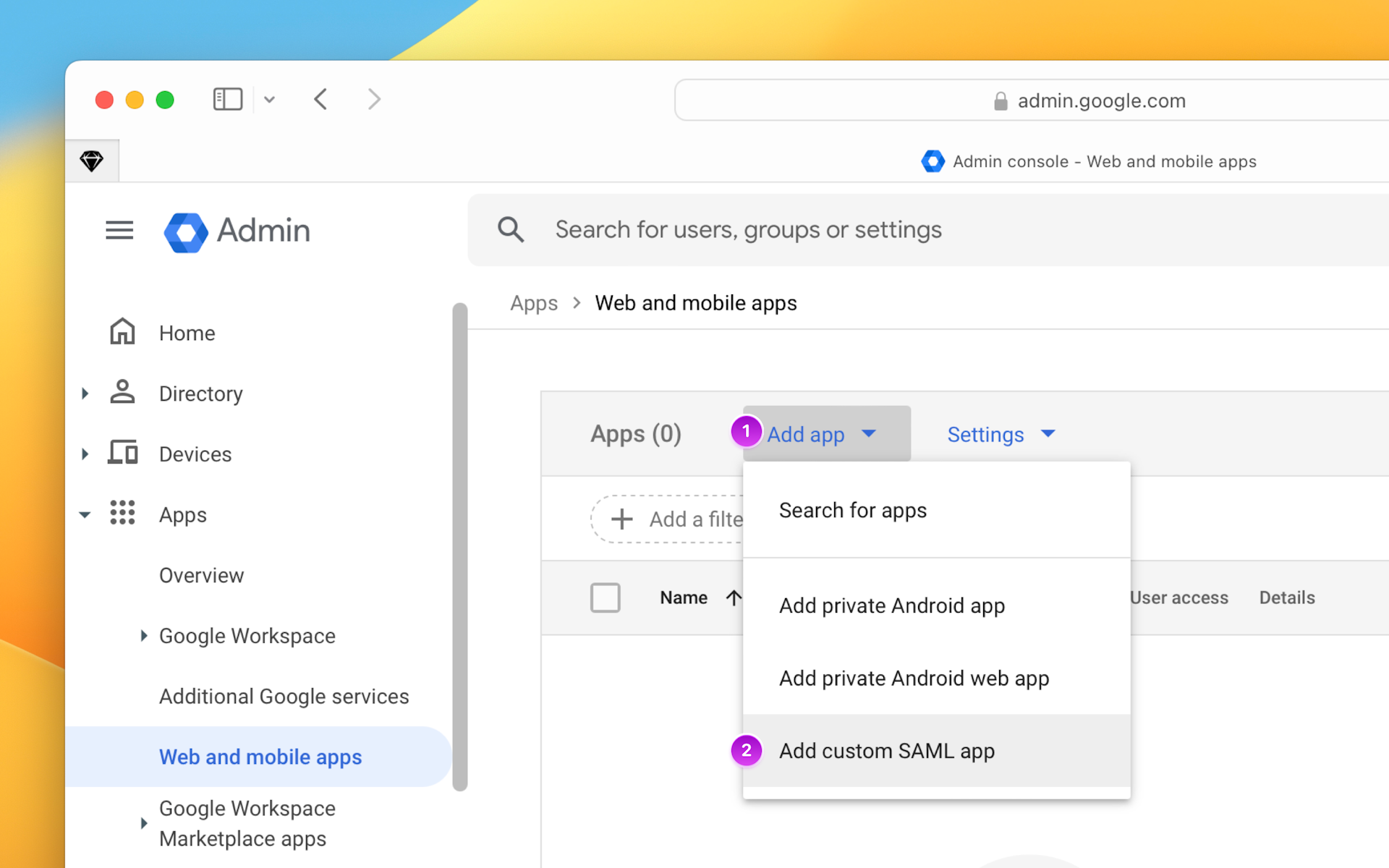 An image showing the add app menu in Google Workspaces
