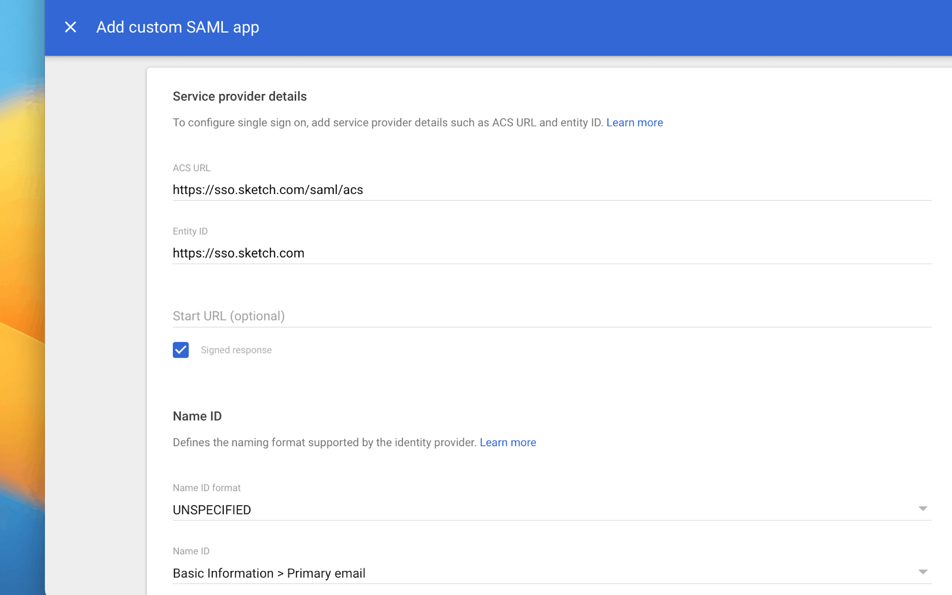 An image showing where to include the service provider details