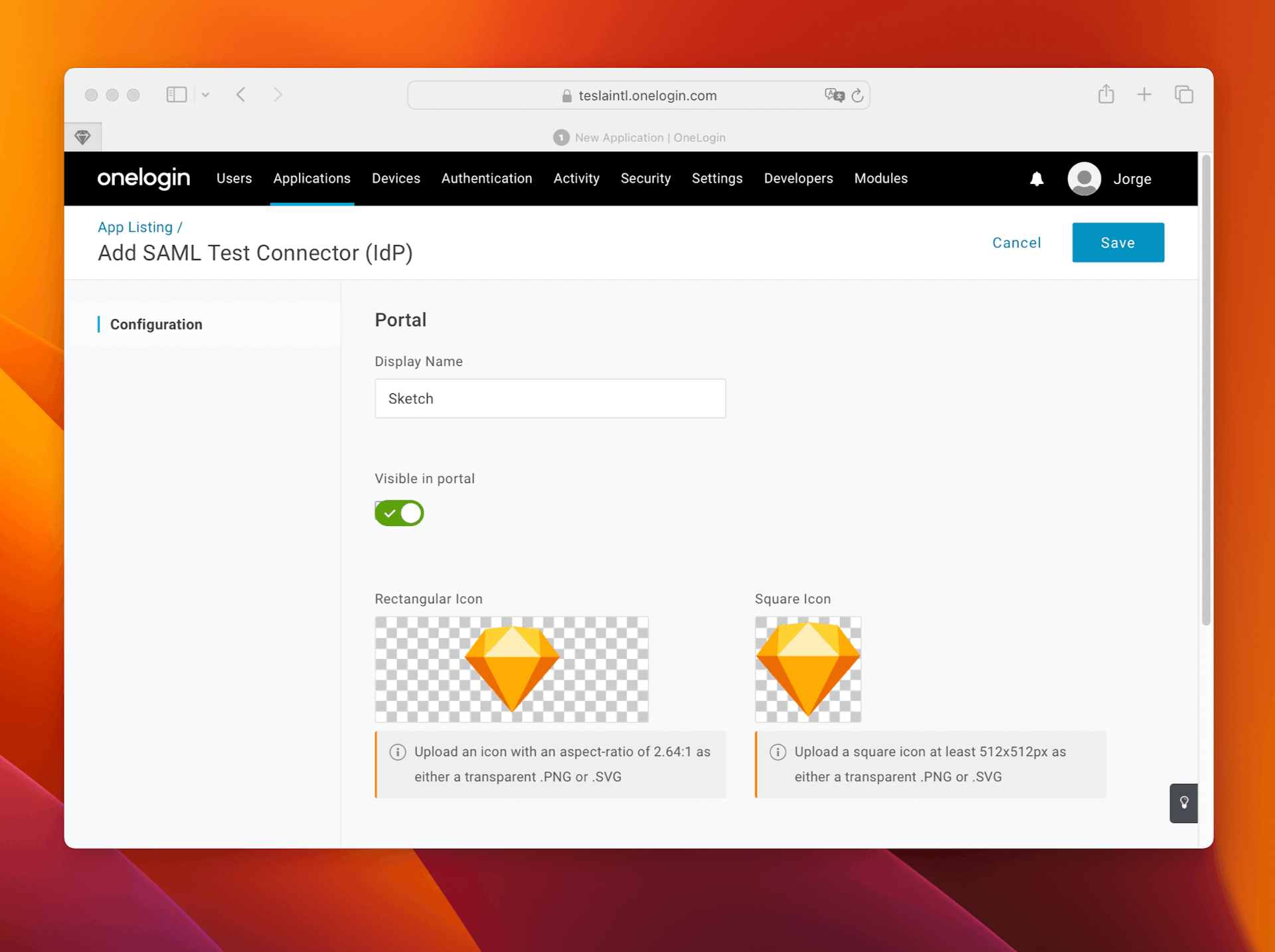 An image showing where to type Sketch in the name field 